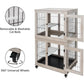 Wooden 2-Tier Cat Cage, Indoor Cat House with Removable Tray, Cats Enclosures Indoor Cat Kennel with Lockable Casters