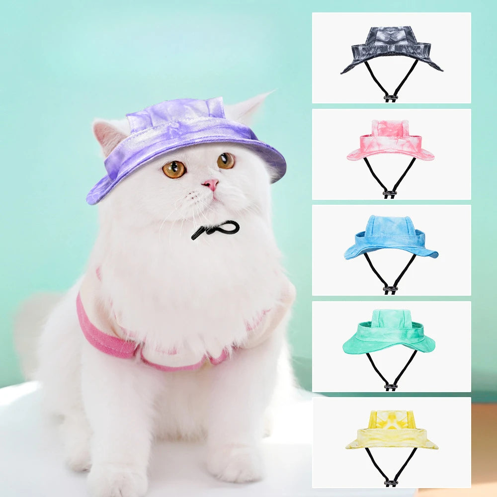 Dogs Cats Sun Hat Anti-shedding Dew Ears Adjustable Rope Buckle Fisherman Hat Pet Supplies Cat Hat Accessories Pet Items