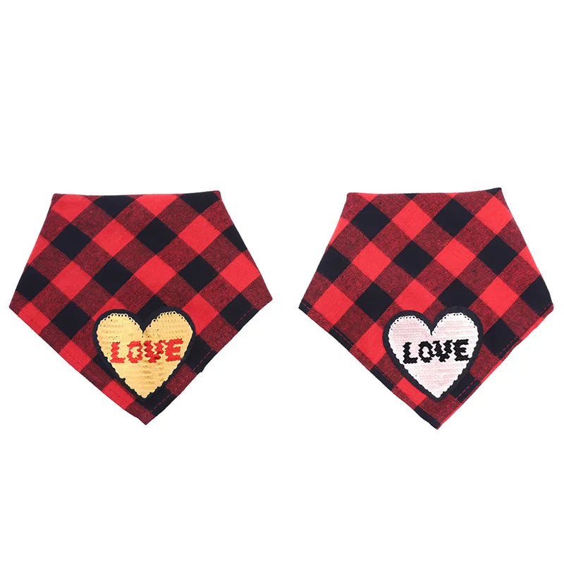 Classic Red Black Plaid Pet Dog Bandana Adjustable Love Print Valentine Day Dog Scarf Puppy Cat Slobber Towel Pet Accessories