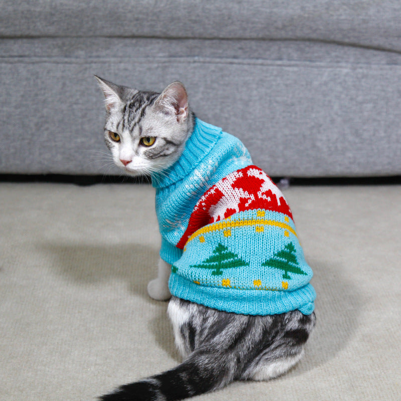 Dog Cat Sweater Pet Christmas Knitting High Collar Clothes