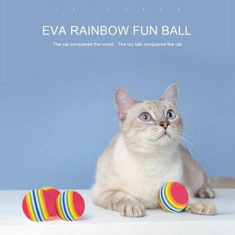 1Set Fun Rainbow Ball Cat Toy Colorful Ball Interactive Pet Kitten