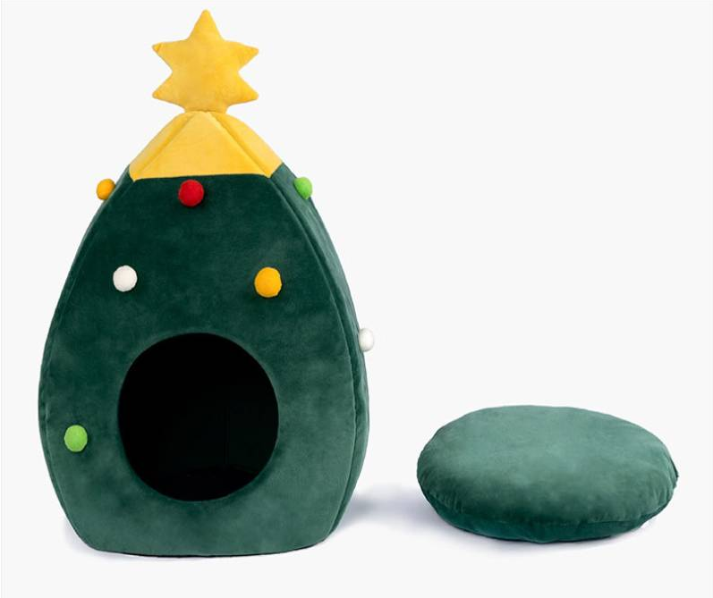 Pet House Cat Christmas Tree Shape Bed Dog Nest Puppy Cave Washable Cat Mat Warm Soft Winter Cat House Pet Supplies Pet Bed - Go Bagheera