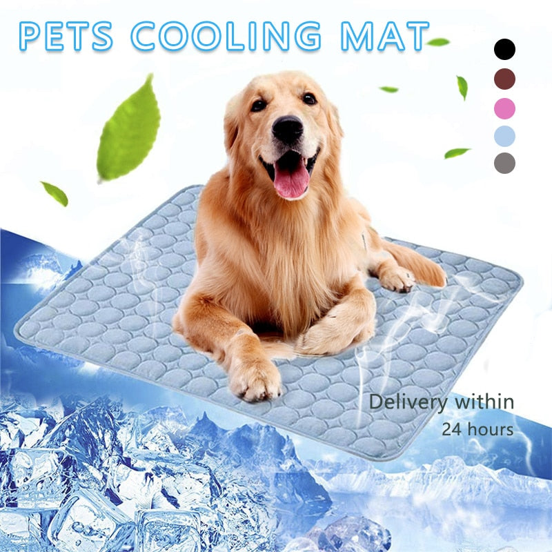 Pet Pad Summer Cooling Mat Dog Beds Mats Blue Pet Ice Pad Cool  Cold Silk Moisture-Proof  Cooler Mattress Cushion Puppy - Go Bagheera