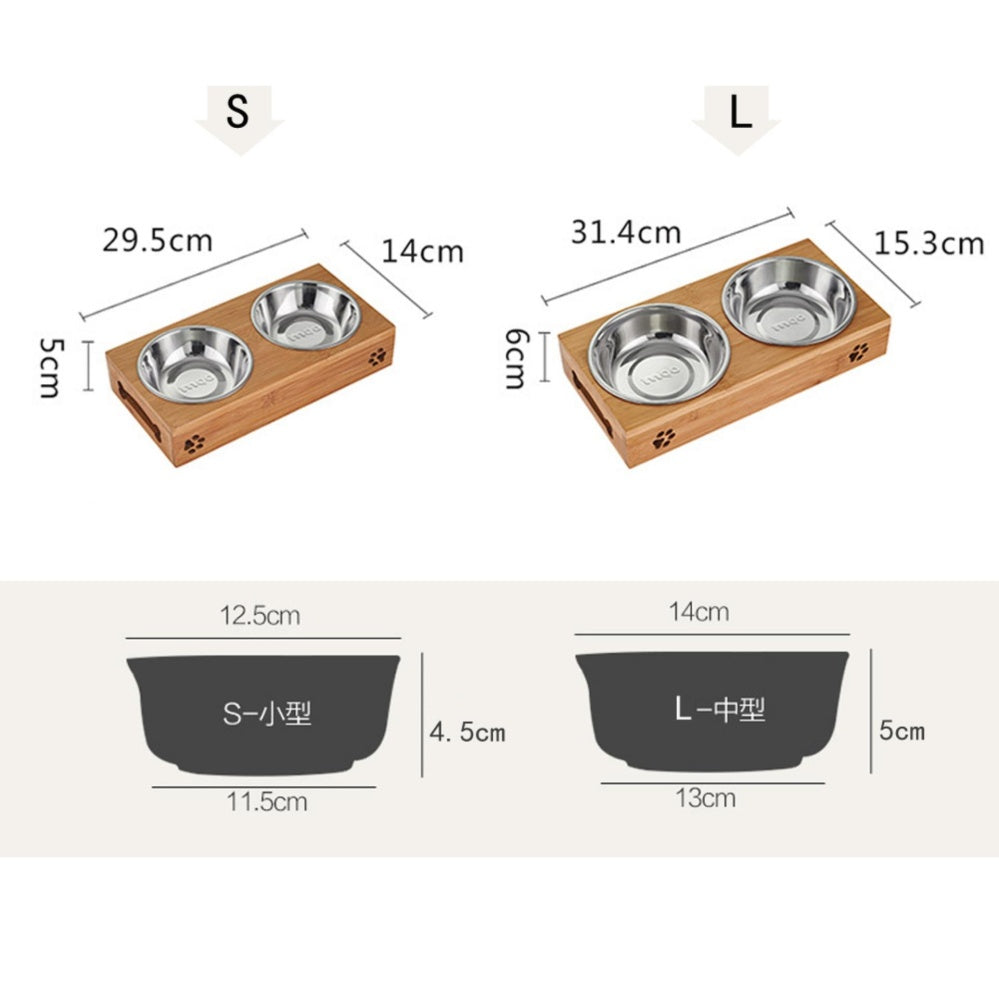 Limited Sales Cat Dog Pet Stainless Steel/Ceramic Feeding and Drinking Bowls Combination with Bamboo Frame for Dogs Cats - Go Bagheera