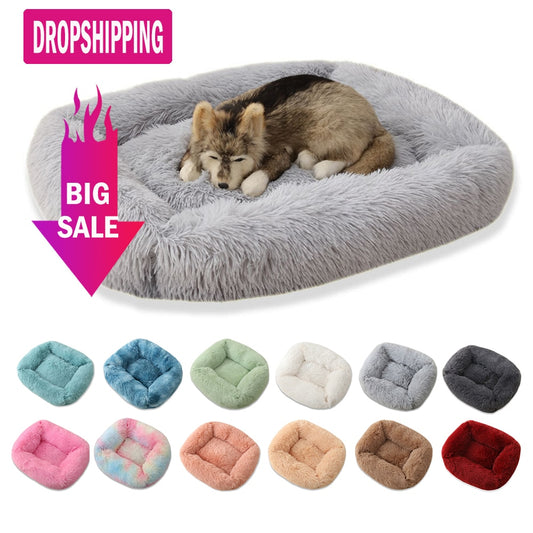 Square Dog Bed Long Plush Solid Color Pet Beds For Little Medium Large Pets Super Soft Winter Warm Sleeping Mats For Dogs Cats - Go Bagheera