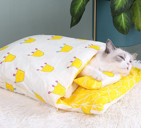 Japanese Cat Bed Winter Closed Removable Washable Warm Dog Sleeping Bag Deep Sleep Dog Cushion House Cats Nest Beds with pillow - Go Bagheera