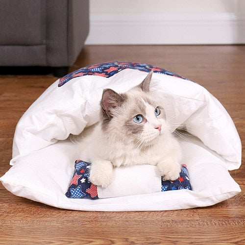 Japanese Cat Bed Winter Closed Removable Washable Warm Dog Sleeping Bag Deep Sleep Dog Cushion House Cats Nest Beds with pillow - Go Bagheera