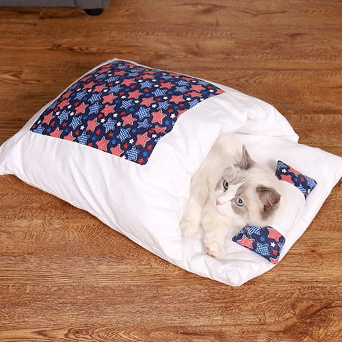 Japanese Cat Bed Winter Closed Removable Washable Warm Dog Sleeping Bag Deep Sleep Dog Cushion House Cats Nest Beds with pillow - Go Bagheera