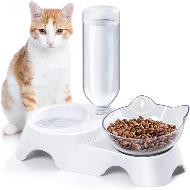 Pet Bowl Double Bowls Food Water Feeder With Auto Water Dispenser - Go Bagheera