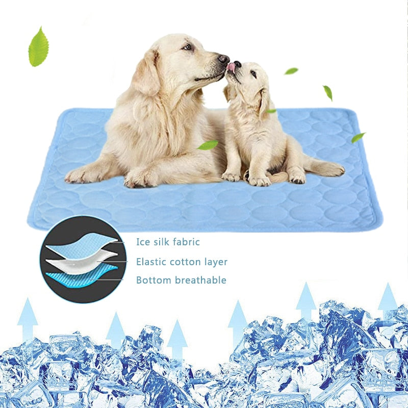 Pet Pad Summer Cooling Mat Dog Beds Mats Blue Pet Ice Pad Cool  Cold Silk Moisture-Proof  Cooler Mattress Cushion Puppy - Go Bagheera